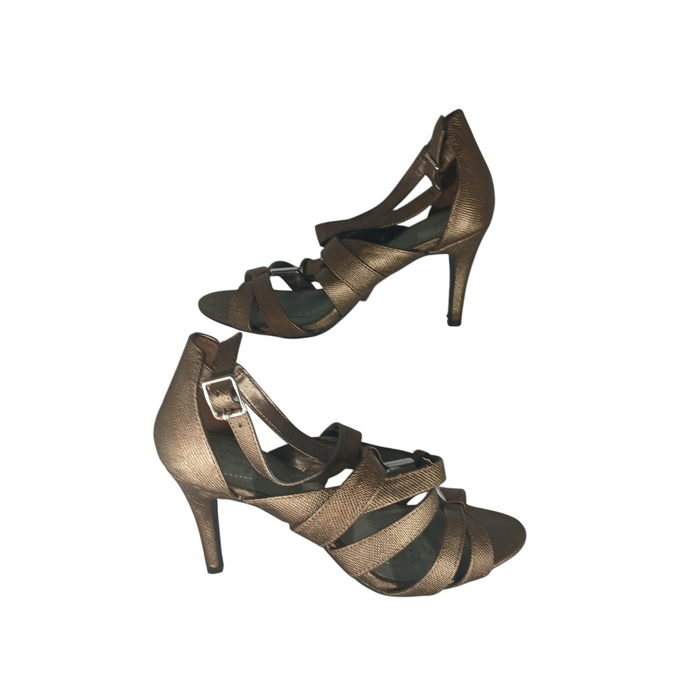 Dexflex Comfort Strappy Sandals 7.5W Bronze Metallic High Heel Evening Wedding